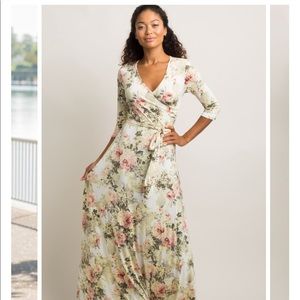 PinkBlush 3/4 sleeve wrap maxi dress